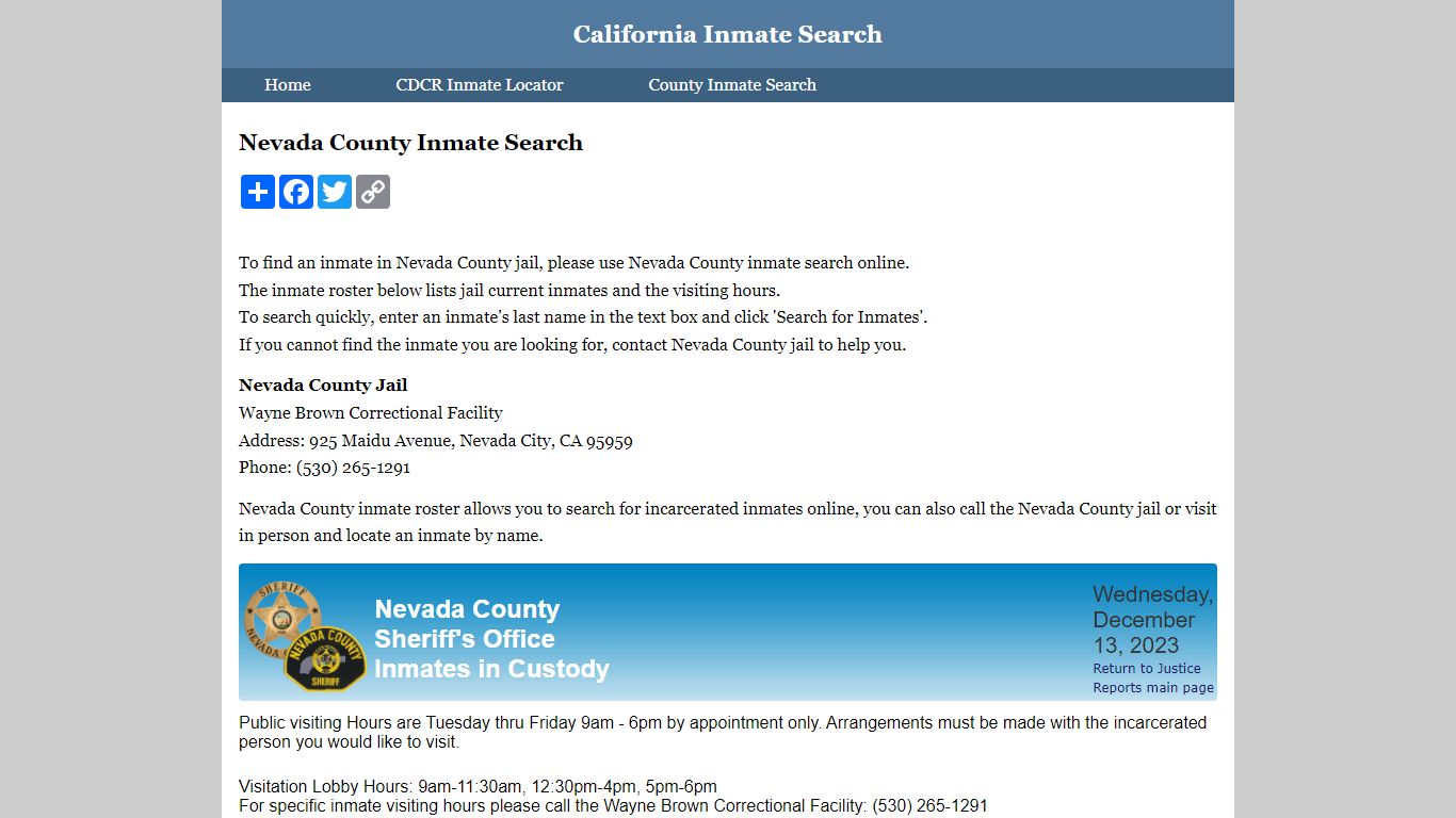 Nevada County Inmate Search